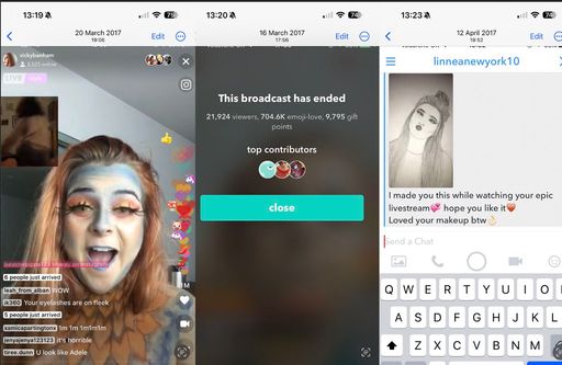 Screenshots of Vic's time on Musically whilst live streaming